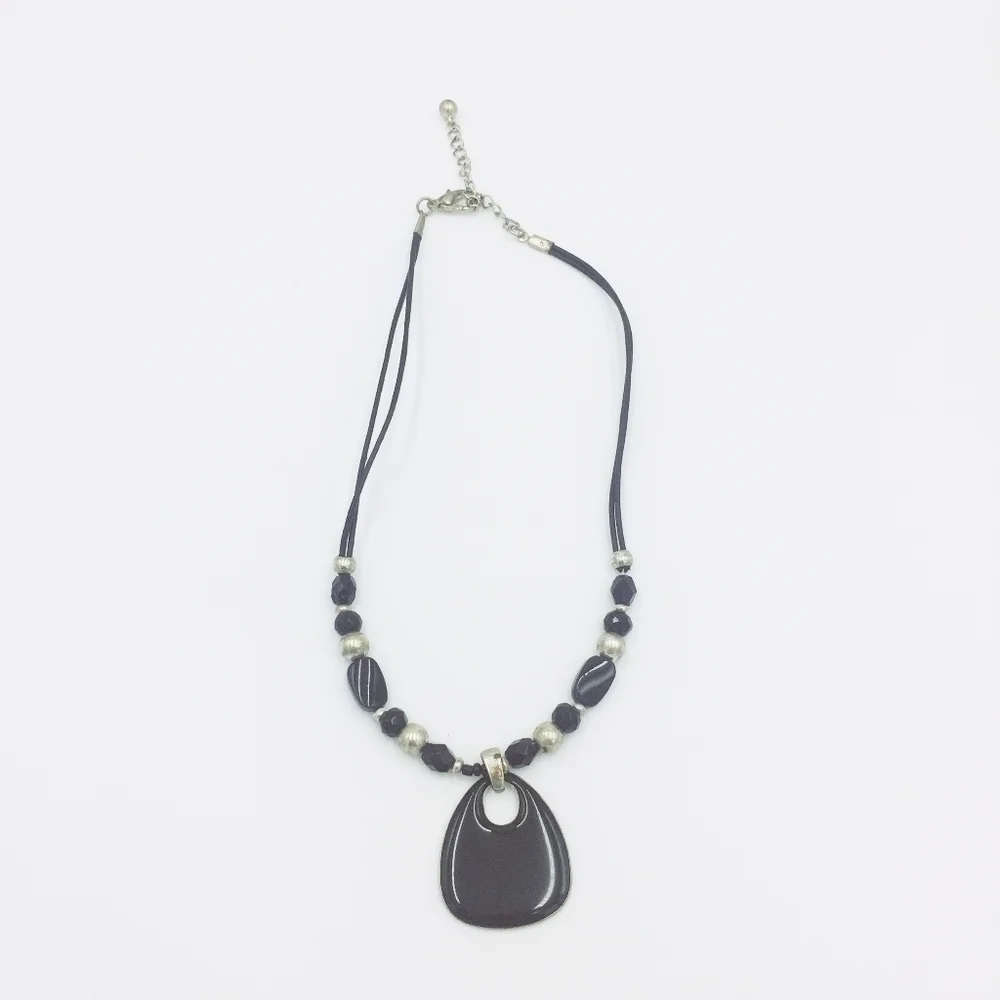 Black & Silver Bohemian Chic Beaded Necklace